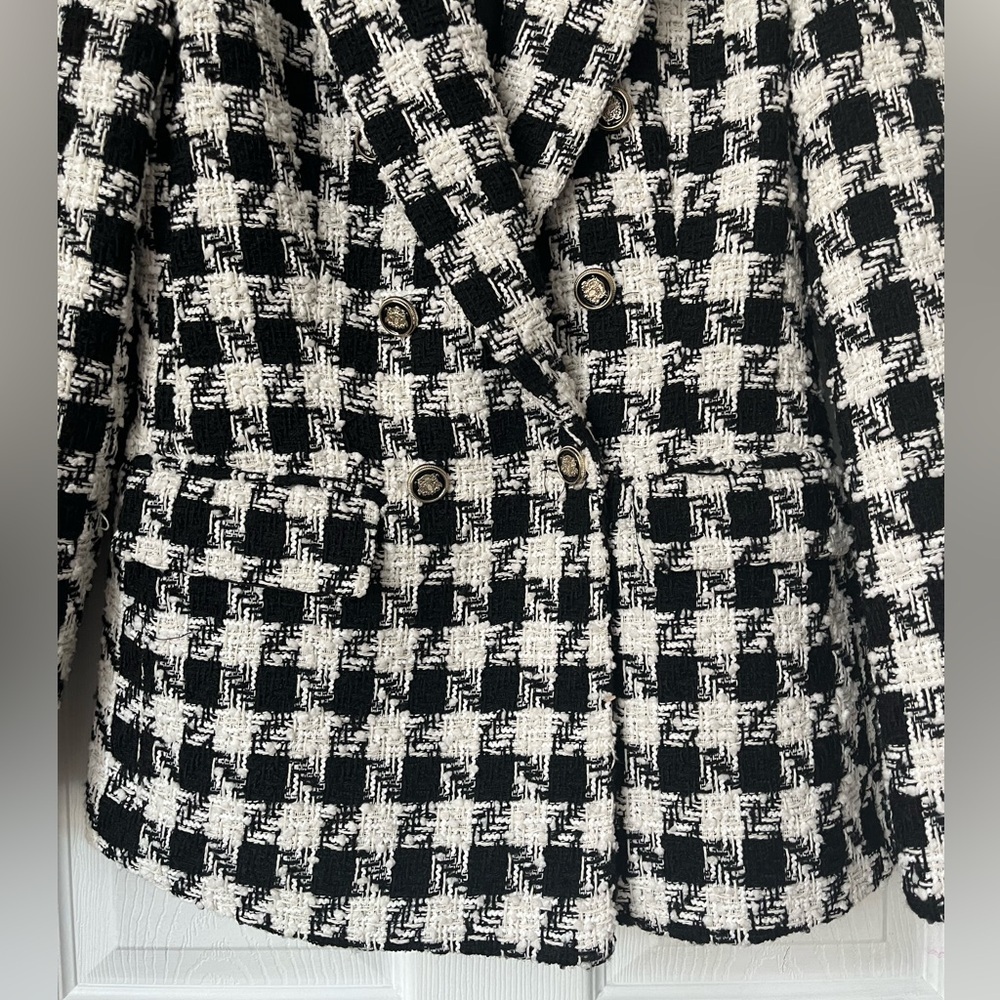 Zara Black White Houndstooth Tweed Blazer XS - Picture 3 of 7